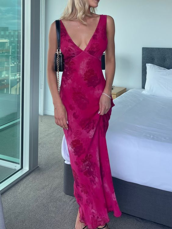 Chic Deep V Neck Sheath Prom Dress,Summer Beach Dress Y4606