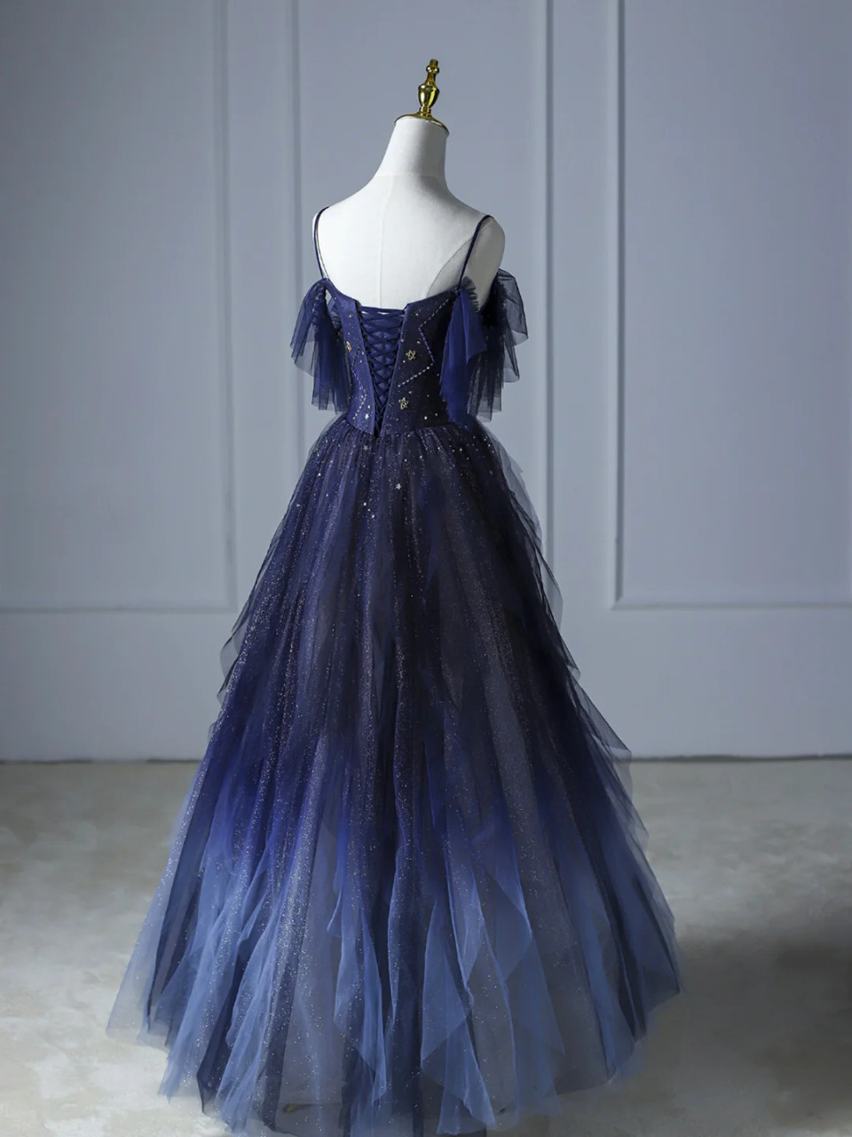 Dark Green Ombre Straps Tulle Layered Long Prom Dress,Green Formal Dress Y4473