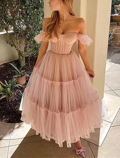 Ruffled Sleeves Tulle Prom Dress, Tiered Ruffled A-line Skirt, Bridesmaid Party Dress, Graduation Dress Y1246