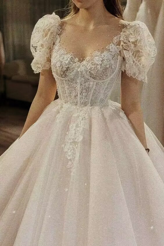 Elegant White Tulle Corset Prom Dress Lace Embroidery For Girls Y50