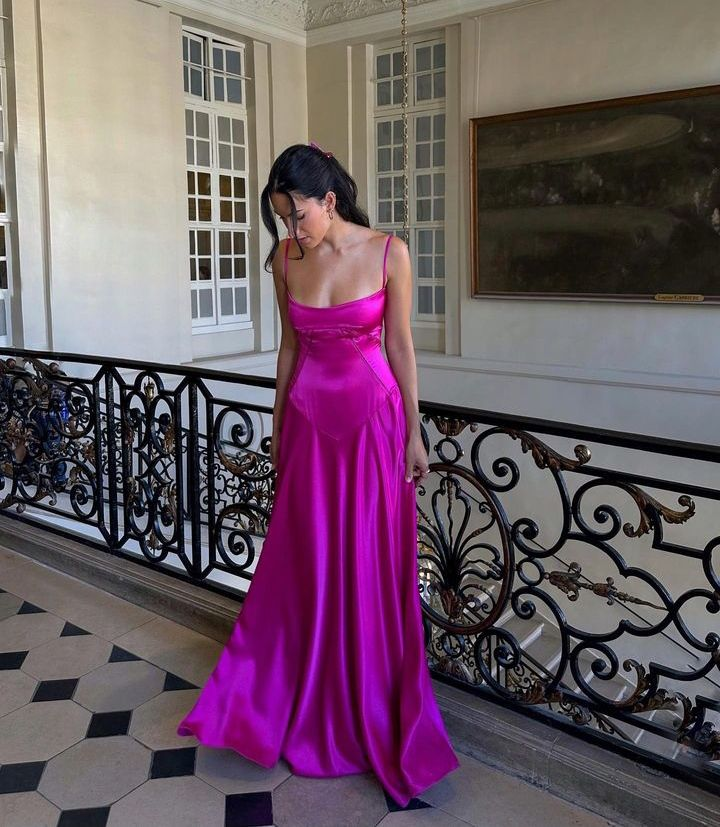 Corset A Line Hot Pink Maxi Dress,Long Prom Dress Y4588