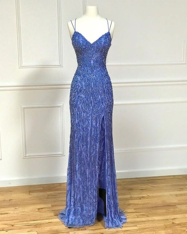 Luxurious Blue Mermaid Prom Dress With Split,Blue Formal Gown Y4540