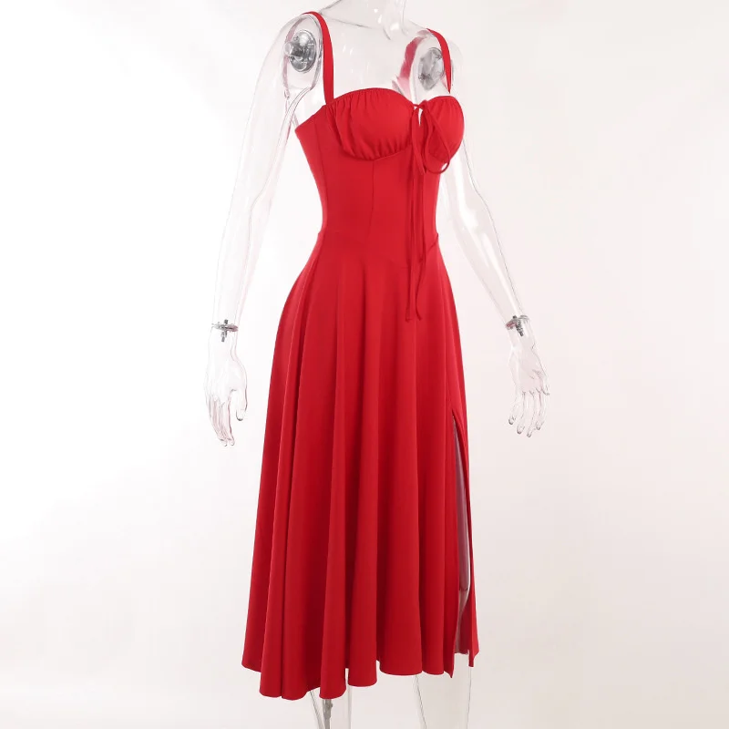 Red Vintage Sexy Romantic Dress High Waist Split Prom Dress Y5060