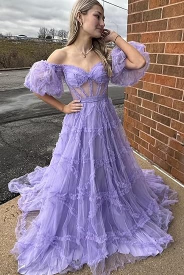 Fairytale Lavender Off the Shoulder Princess Gown,A-line Prom Dress Y6274