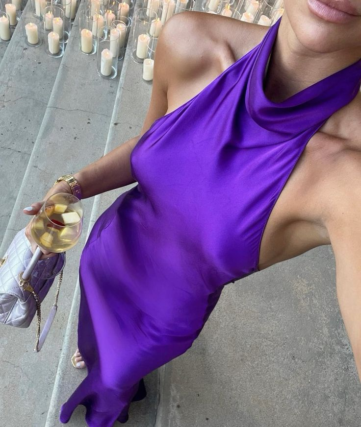 Elegant Purple Halter Neck Prom Dress,Purple Wedding Guest Outfit Y7447