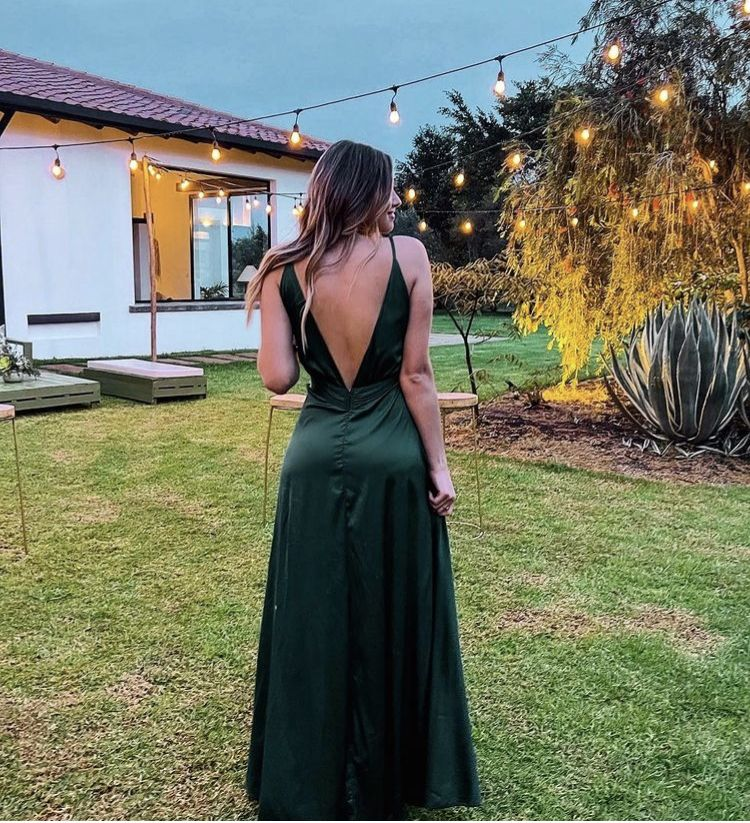 Sexy A Line Deep V Neck Floor Length Evening Dress,Green Bridesmaid Dress Y4590