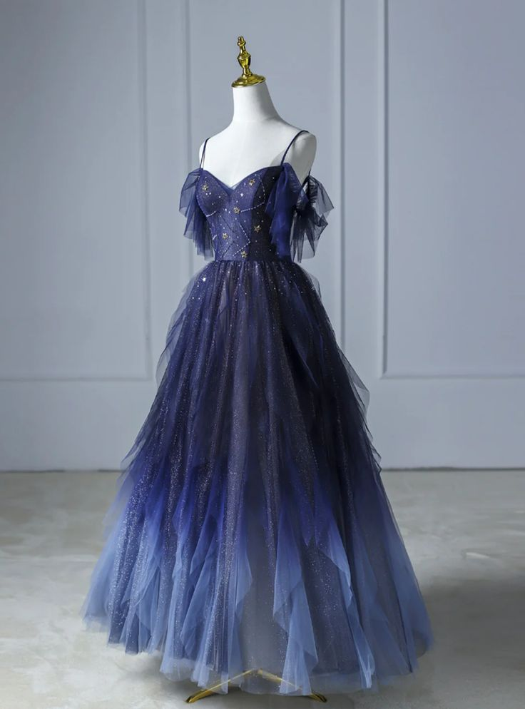 Dark Green Ombre Straps Tulle Layered Long Prom Dress,Green Formal Dress Y4473