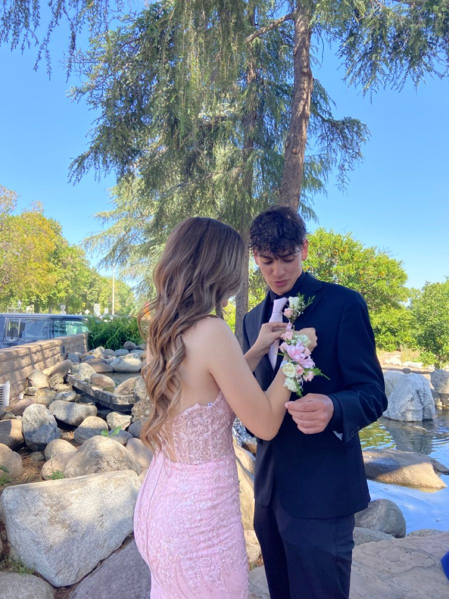Pink Strapless Mermaid Lace Long Prom Dress Y2625