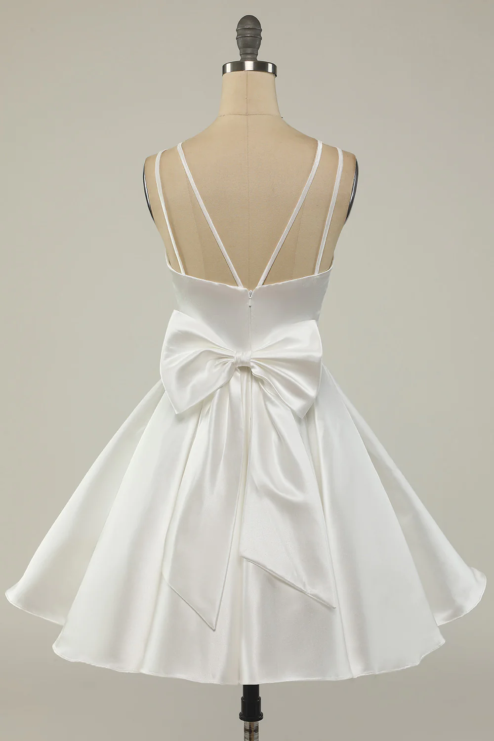 White Satin A-line Graduation Dress,White Short Homecoming Dress Y1849