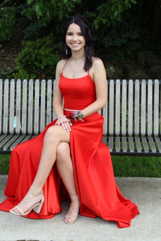Simple Red A-line Prom Dress,Lace-up Back Evening Dress Y6547