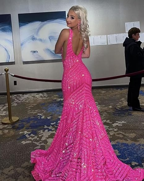Elegant V Neck Sexy Sleeveless Mermaid Prom Dress,Orange Evening Dress Y5188