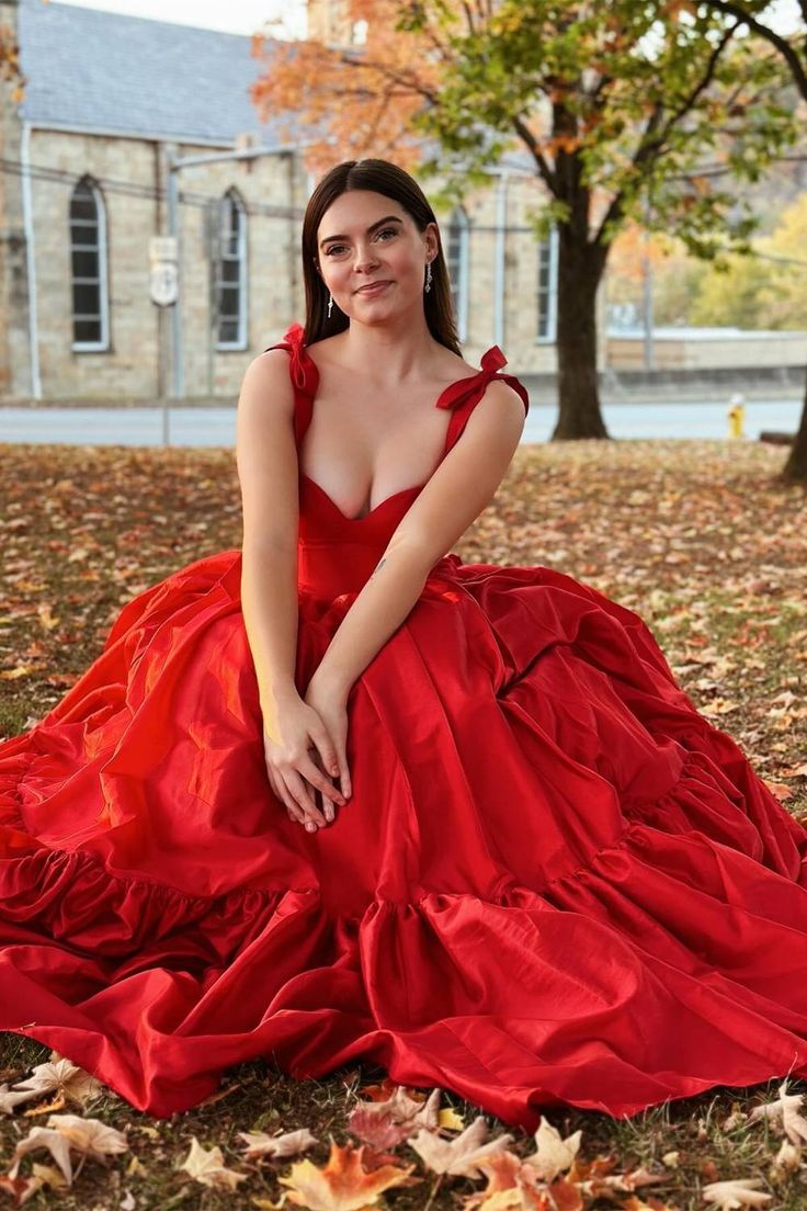 Tie Straps Red Corset A-Line Long Prom Dress Y4956