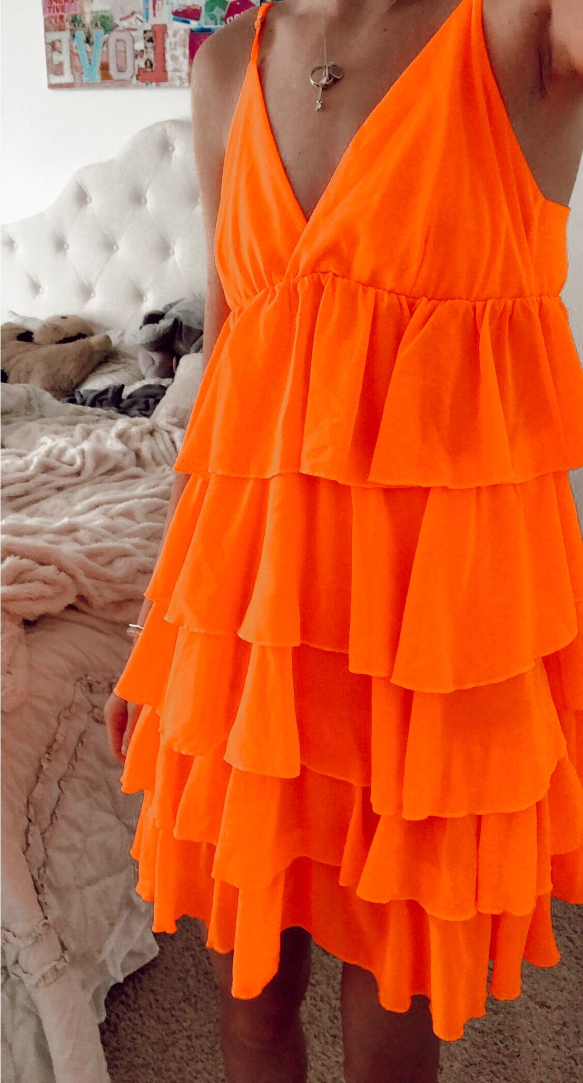 A-line V Neck Orange Homecoming Dress,Orange Party Dress Y2275