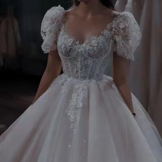 Elegant White Tulle Corset Prom Dress Lace Embroidery For Girls Y50