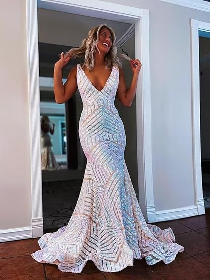 Elegant V Neck Sexy Sleeveless Mermaid Prom Dress,Orange Evening Dress Y5188