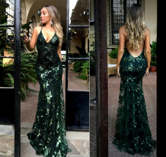 Green sequin prom dress, new design dress prom, sparkly evening dress Y6652