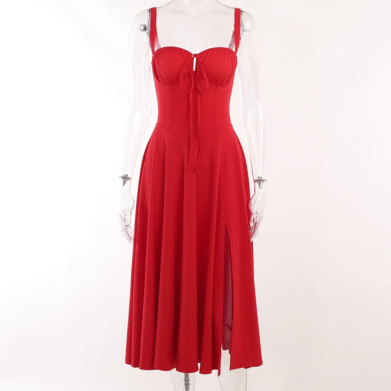 Red Vintage Sexy Romantic Dress High Waist Split Prom Dress Y5060