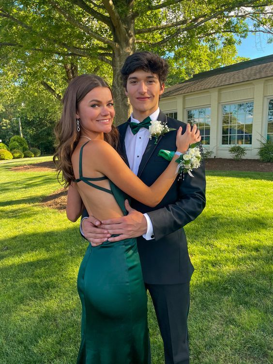 Green Satin Sheath/Column Long Prom Dress,Backless Evening Dress Y4119