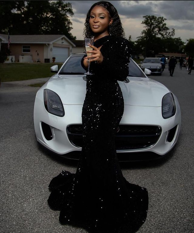 Sexy Black Mermaid Sequin Prom Dress,Long Sleeve Formal Dress Party Gown Gala Y4273
