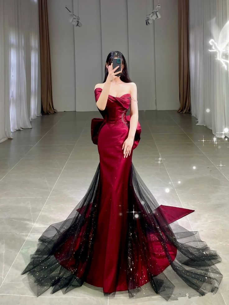 Romantic Off The Shoulder Burgundy Evening Dress,Reception Dress Y4416