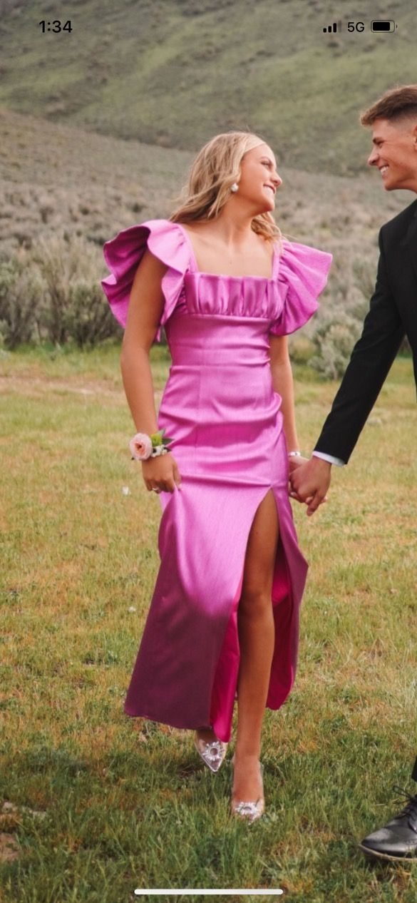 Square Neck Flutter Sleeve Prom Dress with Split Y2981
