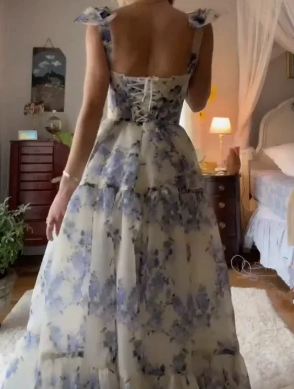 A Line Maxi Dress with Spaghetti Straps, Corset Prom Dress,Graduation Dress Y2873