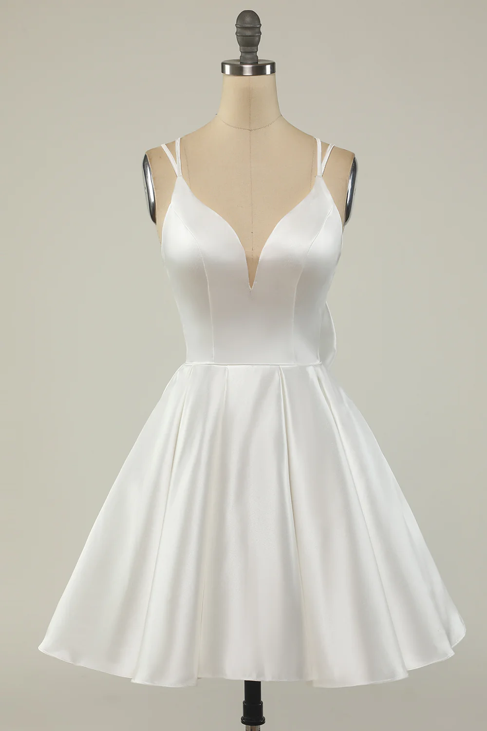 White Satin A-line Graduation Dress,White Short Homecoming Dress Y1849