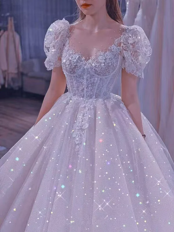 Elegant White Tulle Corset Prom Dress Lace Embroidery For Girls Y50