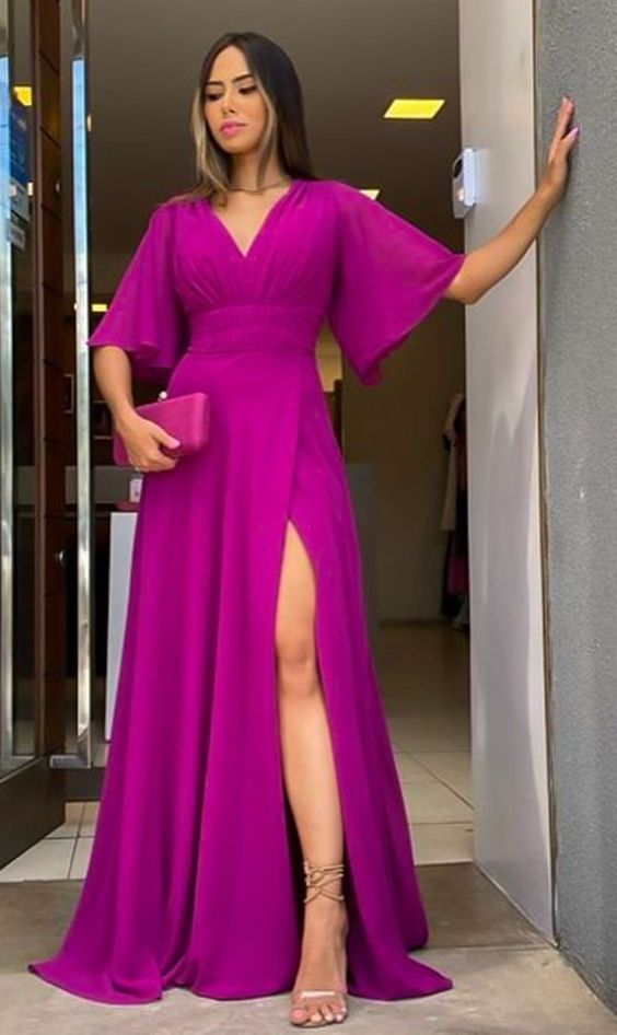 A-line V Neck Prom Dress,Wedding Guest Outfit Y5767