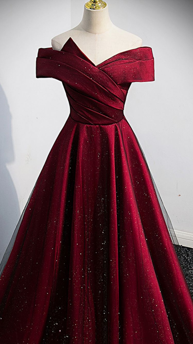 Burgundy satin long A line prom dress evening dress Y767