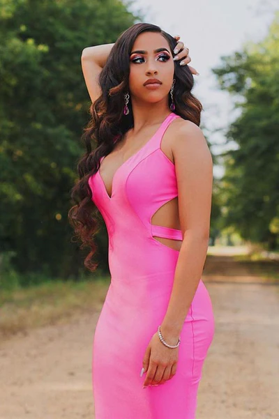 Sleeveless Hot pink Criss-cross Back Mermaid Long Train Prom Dresses Y1032