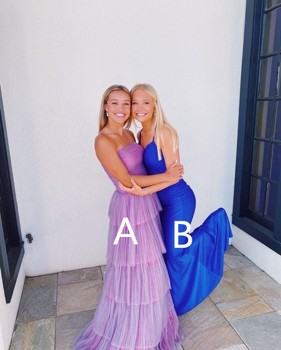 New Arrival Purple Tiered Tulle Prom Dress/Royal Blue Formal Gown Y963