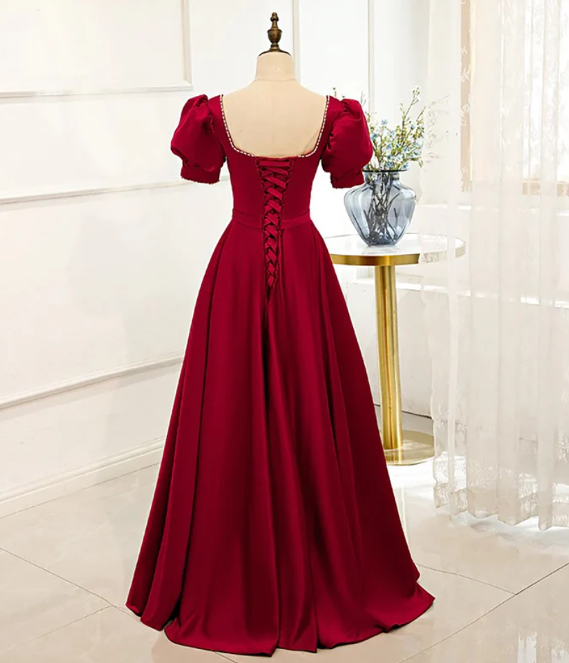 Red Puff Sleeve Prom Dress / Red Bridesmaid Dress / Victorian Dress Y1180
