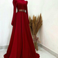 A Line High Neck Long Sleeves Muslim Burgundy Prom Dress Y6222