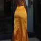 Chic Spaghetti Straps Backless Sheath Slit Prom Evening Dress Y7858