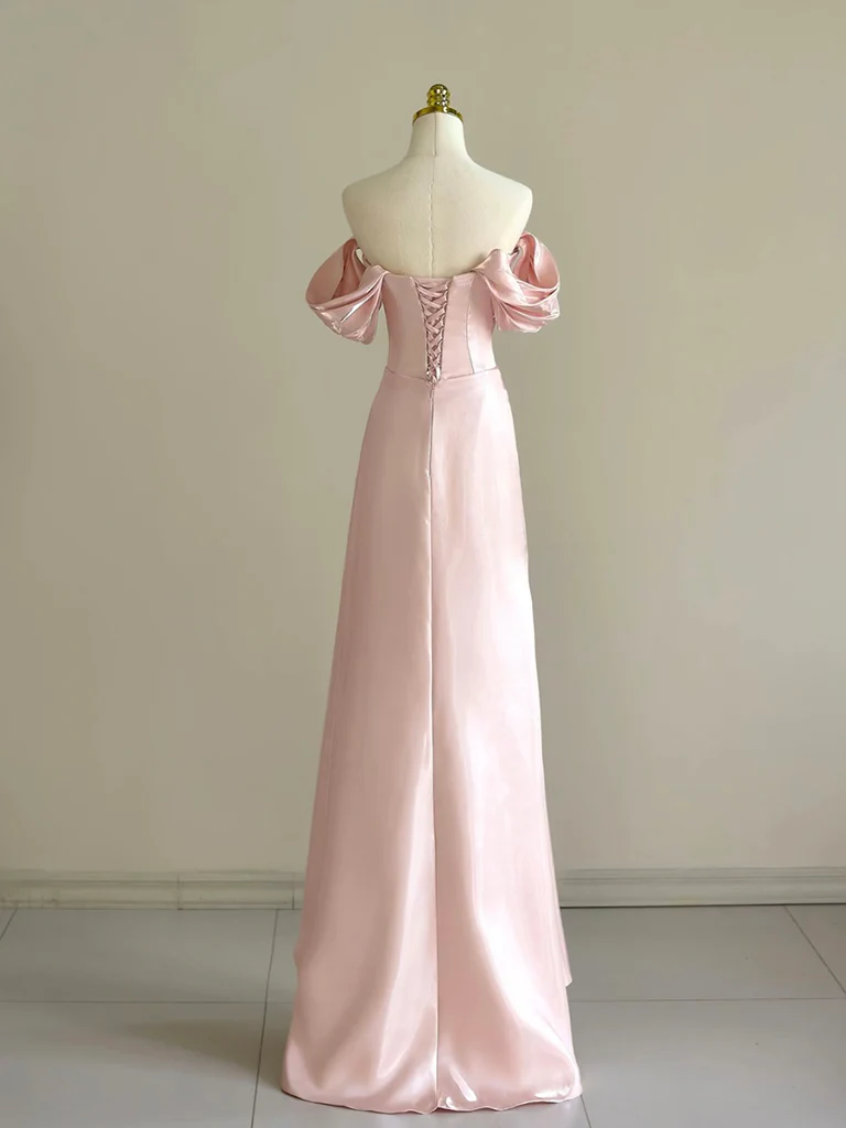 Pretty Off Shoulder Pink Long Prom Dress, Formal Evening Dress With Beads Y8049