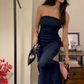 Navy Blue Strapless Bodycon Dress,Simple Evening Dress Y6316