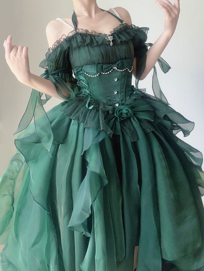 Stunning Green A-line Flower Prom Dress Masquerade Dress Y4810