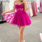 Trendy A-Line Fuchsia Tulle Corset Homecoming Dress Semi Formal Dresses Y2861