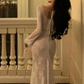 Vintage Mermaid Lace Prom Dress Elegant Apricot Square Collar Evening Party Gown Y7572