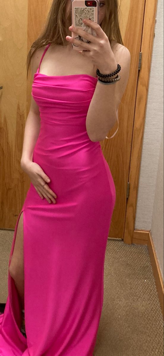 Elegant Hot Pink Sheath Prom dress With Split,Graduation Dress Y4499