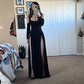 Chic Women's Off Shoulder Long Sleeve High Slit Long Prom Dress,Sexy Black Prom Gown ,Y2416