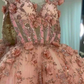 Blush Pink Flowers Applique Ball Gown,A Line Tulle Prom Dresses,Quinceanera Dresses Y388