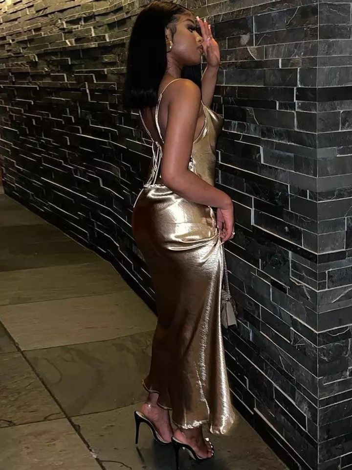 Black girl gold backless evening dresses, prom dresses Y4128
