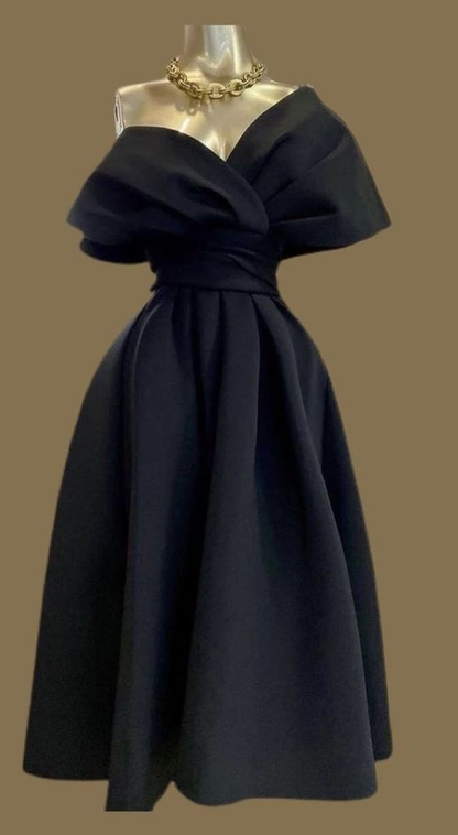 Retro Black Satin Prom Dress,Black Formal Gown Y2399