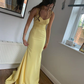Chic Mermaid V Neck Yellow Long Prom Evening Dresses  Y4214