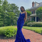 Royal Blue Mermaid Sequins Prom Dress Graduation Dress Black Girls Prom 8th Grade Prom Y495