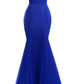 Asymmetric One Shoulder Fur Long Prom Dress, Chic Royal Blue Fit And Flare Prom Dress Y5739