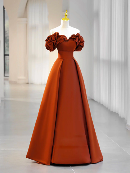 Simple A-Line Satin Orange Long Prom Dress, Orange Formal Evening Dress Y2585