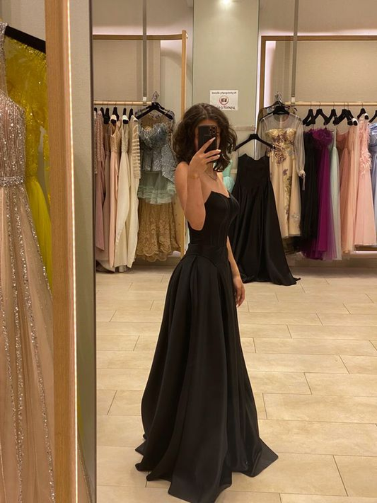 Black A-line Prom Dress,Black Senior Prom Gown Y6130